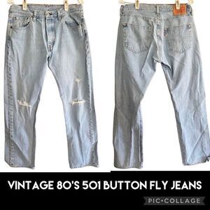 Levi's 501 Men's Blue Light Wash Distressed Straight Denim Jeans Size 32×30